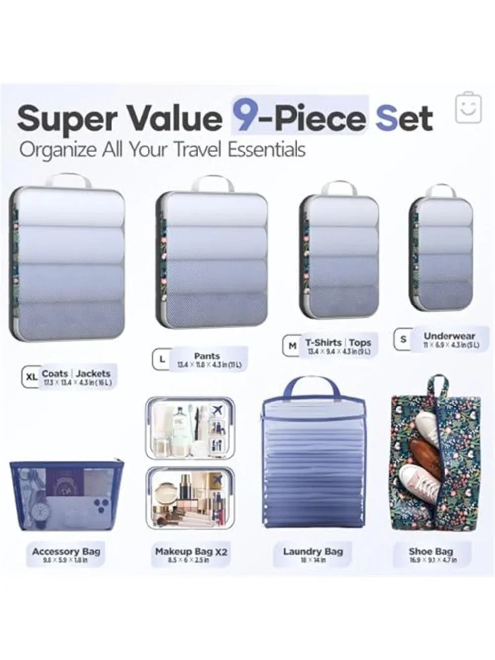 Compression Packing Cubes Travel Organizer Set Luggage Bags Toiletry Storage